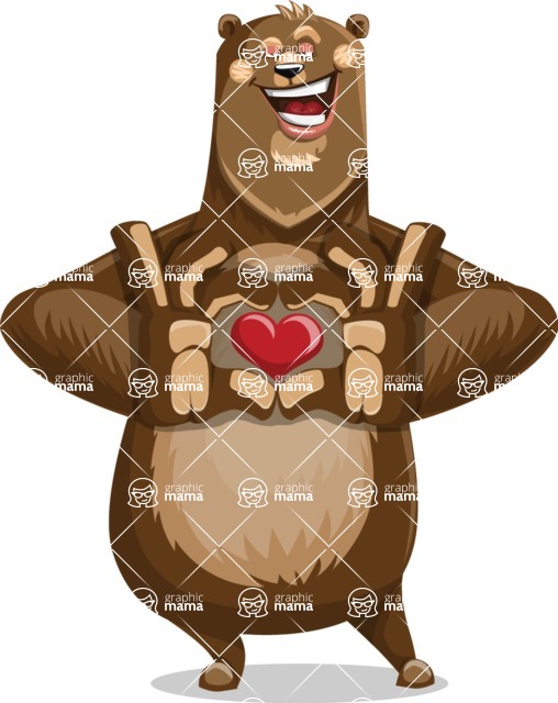 Bear Cartoon Vector Character AKA Barry Bearhug - Bear Animal with Heart Cartoon Character